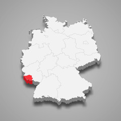 Saarland state location within Germany 3d map Template for your design