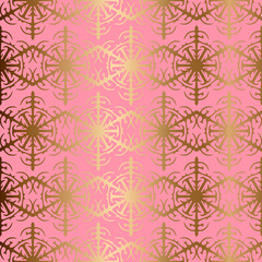 Golden snowflakes seamless vector pattern. - 353364782