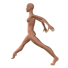 Naked running girl overcomes the finish line. Polygonal girl is running. View isometric. 3D. Vector illustration