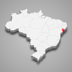 Sergipe state location within Brazil 3d map Template for your design