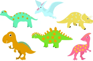 Foto op Aluminium Dinosaurussen set van kleurrijke dinosaurussen