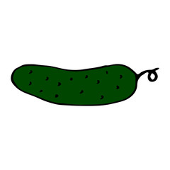 Green cucumber. Hand drawn outline doodle icon. Colorful isolated on white background. Vector illustration for greeting cards, posters, patches, prints for clothes, emblems.