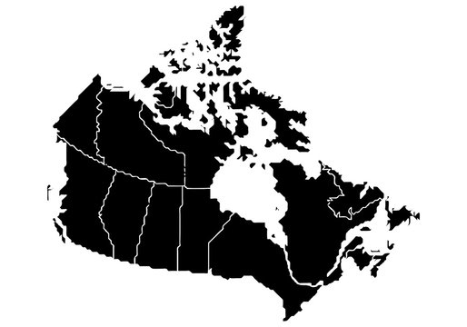 Mapa negro de Canada en fondo blanco.