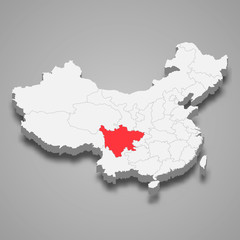 Sichuan province location within China 3d map Template for your design