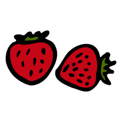 Red strawberry. Hand drawn outline doodle icon. Colorful isolated on white background. Vector illustration for greeting cards, posters, patches, prints for clothes, emblems.