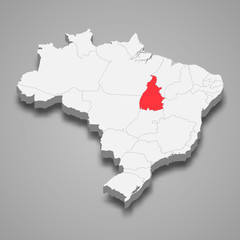 Tocantins state location within Brazil 3d map Template for your design