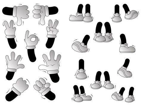 Cartoon hands and legs set. Feet in boots and arms in gloves. 
