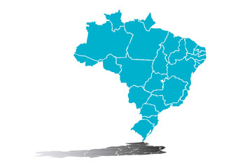 Mapa azul de Brasil en fondo blanco.