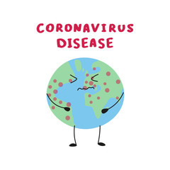 concept art of coronavirus COVID-19 with earth planet as character and disease outbreak, editable vector illustration
