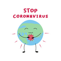 concept art of coronavirus COVID-19 with earth planet as character and global quarantine, editable vector illustration