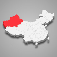 xinjiang province location within China 3d map Template for your design