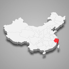 zhejiang province location within China 3d map Template for your design