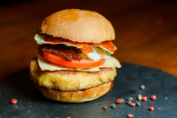 hamburger on a black background