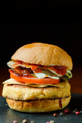 hamburger on a black background