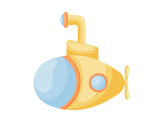 Cute cartoon yellow submarine with periscope for design of album, scrapbook, card and invitation. Flat cartoon colorful vector illustration isolated on white background.