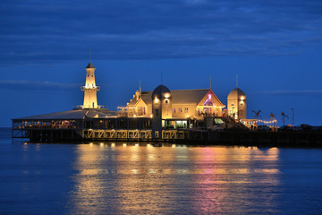 The iconic Cunningham Pier (built 1864) in Geelong, Victoria, Australia - at twilight.