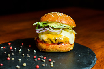 burger on black background