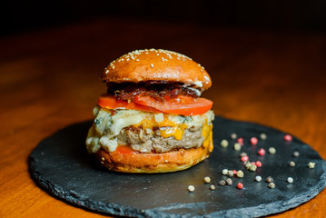 big tasty burger on plate