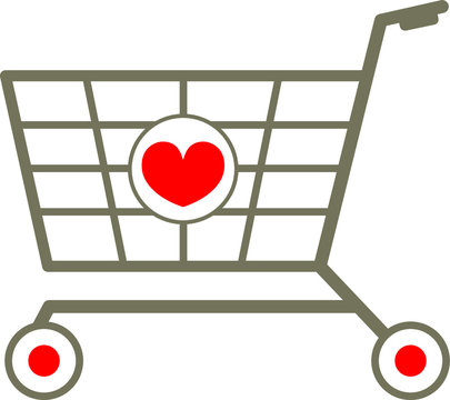 Shopping cart with a label with heart