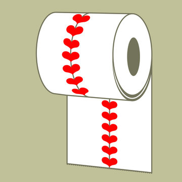 White toilet paper with read hearts