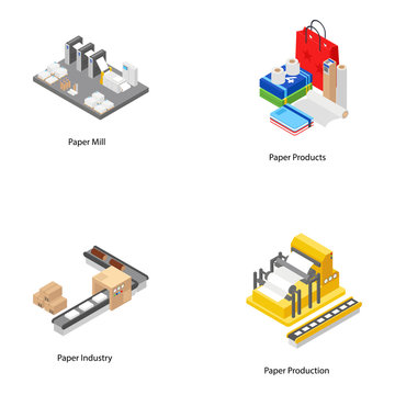 
Paper Mill Isometric Icons 
