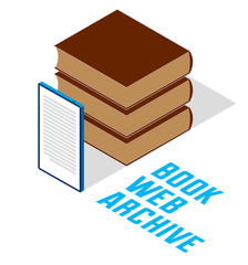 Electronic book concept with cell prone gadget 3d isometric vector design, online reading, book web archive, e-book ebook.