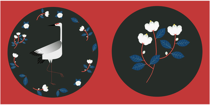 Japanese granes and cotton illustration