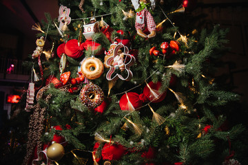 christmas tree with decorations with donuts