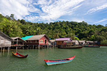 Fototapeta na wymiar Fishing village At the island, Ranong province, Thailand