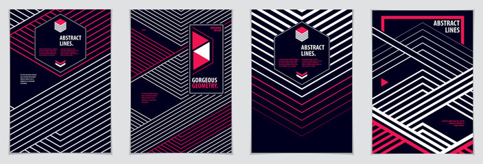 Minimal flyers, booklets, annual reports cover templates. Web, commerce or events vector graphic design templates set. Covers with minimal design. A4 print format.