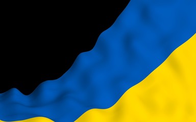 The flag of Ukraine on a dark background. National flag and state ensign. Blue and yellow bicolour. 3D illustration waving flag