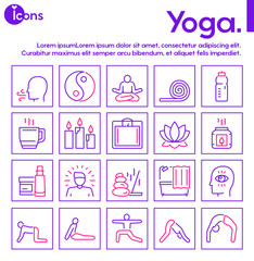 Vector linear icon of yoga lifestyle and asana banner set