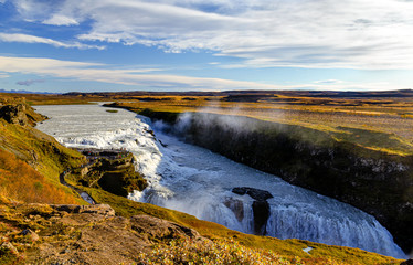 view of the most amazing Gullfoss, Iceland's most famous waterfall.