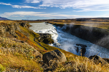 Fototapeta na wymiar view of the most amazing Gullfoss, Iceland's most famous waterfall.