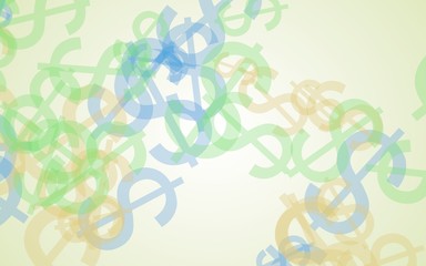 Multicolored translucent dollar signs on white background. 3D illustration