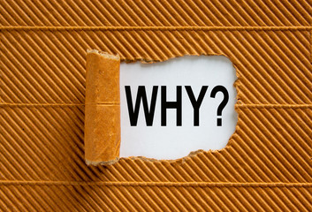 The text 'why' appearing behind torn brown paper. Beautiful background. Business concept.