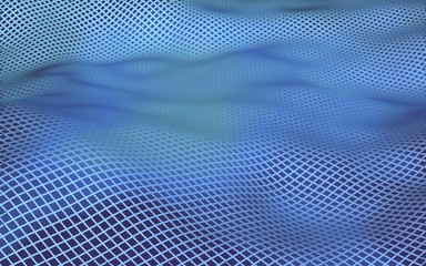 Abstract landscape on a purple-blue background. Cyberspace grid. Hi tech network. 3D illustration