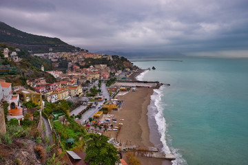 Fototapeta na wymiar Panorama on the beach of Vietri sul mare Amalfi coast Naples Italy
