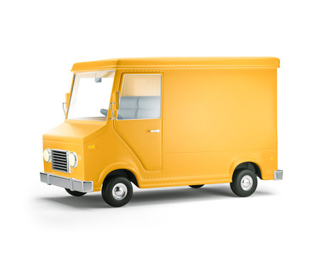 Truck delivery service and transportation. 3d illustration. Cartoon yellow car.