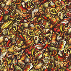 Mexican Food hand drawn doodles seamless pattern.