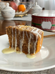 A slice of cake prepared with a special presentation.