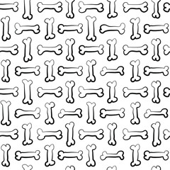 Hand drawn bone pattern , vector black and white illustration, wrapping paper design or fabric print -seamless pattern on white background