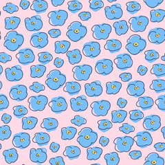 Fototapeta premium Forget-me-not childish seamless pattern, floral pattern, tiny blue flowers on pink background. Texture for kids - fabric, wrapping, textile, wallpaper, apparel. 