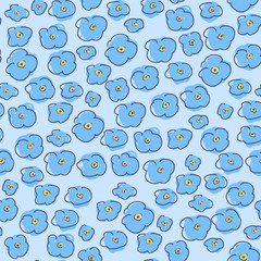 Fototapeta premium Forget-me-not childish seamless pattern, floral pattern, tiny blue flowers on blue background. Texture for kids - fabric, wrapping, textile, wallpaper, apparel. 