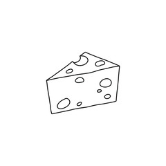 Linear a piece of cheese. Doodle style, line icon, outline vector sign, linear pictogram isolated on white. Logo illustration.