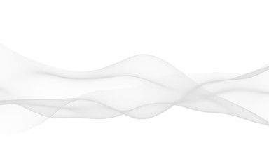 White abstract background. Fluttering white scarf. Waving on wind white fabric. 3D illustration