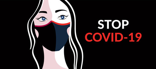 Vector illustration of a girl wearing a medical mask to protect against coronavirus. Coronavirus causes сovid-19 disease. A man wears a medical face mask to protect against infections and viruses. 