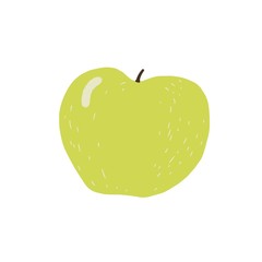 Green apple isolated on the white background. Vector illustration. fresh juice. object for design menu, packaging. Flat