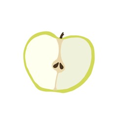 Green apple isolated on the white background. Vector illustration. Cut in half fruit. fresh juice. object for design