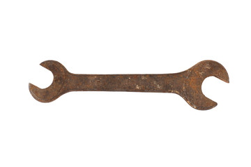 Rusted wrench or spanner isolated on a white background